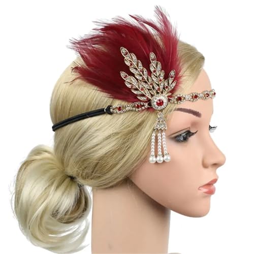 Feder-Kopfschmuck für Damen Feder Stirnband Strass Perle Metall Party Braut Kopfschmuck Zubehör Dekor(Color9) von JCXIOC