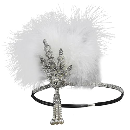 Feder-Kopfschmuck für Damen Frauen Feder Stirnband Schwarz Strass Perlen Pailletten Haar Band Vintage Party Kopfstück(Color3) von JCXIOC
