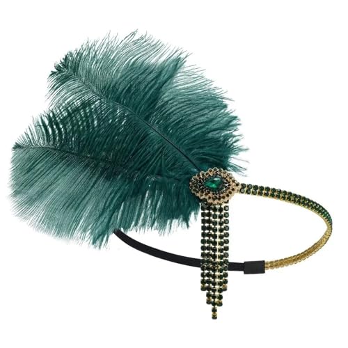 Feder-Kopfschmuck für Damen Frauen Kopfschmuck Kostüm Requisiten Strass Haarschmuck Feder 1920er Jahre Haarband(Green) von JCXIOC