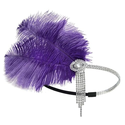 Feder-Kopfschmuck für Damen Frauen Kopfschmuck Kostüm Requisiten Strass Haarschmuck Feder 1920er Jahre Haarband(Rose red) von JCXIOC