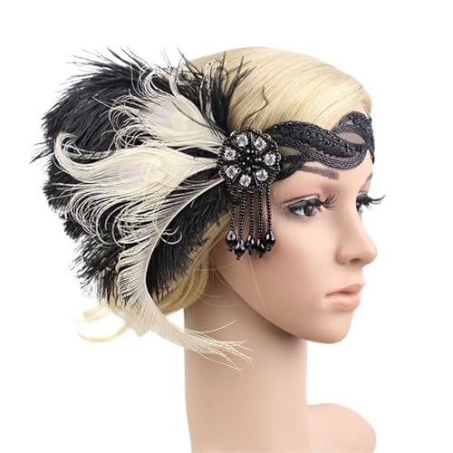 Feder-Kopfschmuck für Damen Frauen Maskerade Leistung Kopfbedeckung Haarband Kopfschmuck Feder Stirnband Vintage Party Strass Haarschmuck(Style 02) von JCXIOC