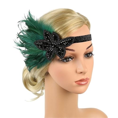 Feder-Kopfschmuck für Damen Frauen Maskerade Leistung Kopfbedeckung Haarband Kopfschmuck Feder Stirnband Vintage Party Strass Haarschmuck(Style 06) von JCXIOC