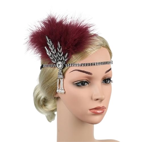 Feder-Kopfschmuck für Damen Frauen Maskerade Leistung Kopfbedeckung Haarband Kopfschmuck Feder Stirnband Vintage Party Strass Haarschmuck(Style 08) von JCXIOC