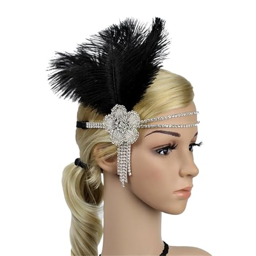 Feder-Kopfschmuck für Damen Frauen Maskerade Leistung Kopfbedeckung Haarband Kopfschmuck Feder Stirnband Vintage Party Strass Haarschmuck(Style 15) von JCXIOC