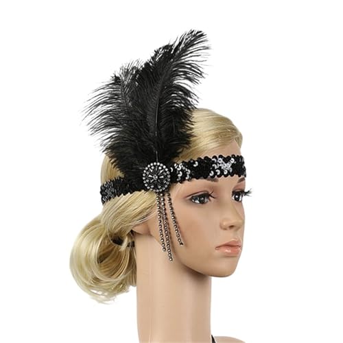 Feder-Kopfschmuck für Damen Frauen Maskerade Leistung Kopfbedeckung Haarband Kopfschmuck Feder Stirnband Vintage Party Strass Haarschmuck(Style 16) von JCXIOC