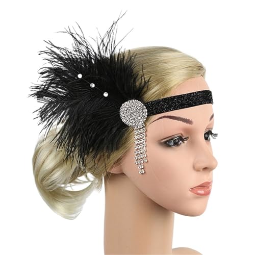 Feder-Kopfschmuck für Damen Frauen Maskerade Leistung Kopfbedeckung Haarband Kopfschmuck Feder Stirnband Vintage Party Strass Haarschmuck(Style 17) von JCXIOC