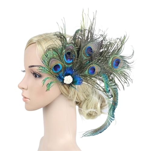 Feder-Kopfschmuck für Damen Frauen Maskerade Leistung Kopfbedeckung Haarband Kopfschmuck Feder Stirnband Vintage Party Strass Haarschmuck(Style 18) von JCXIOC