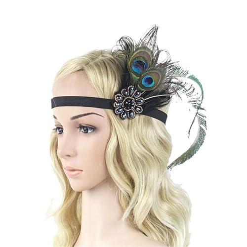 Feder-Kopfschmuck für Damen Frauen Maskerade Leistung Kopfbedeckung Haarband Kopfschmuck Feder Stirnband Vintage Party Strass Haarschmuck(Style 20) von JCXIOC