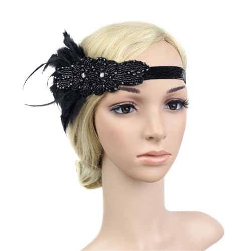 Feder-Kopfschmuck für Damen Frauen Maskerade Leistung Kopfbedeckung Haarband Kopfschmuck Feder Stirnband Vintage Party Strass Haarschmuck(Style 22) von JCXIOC