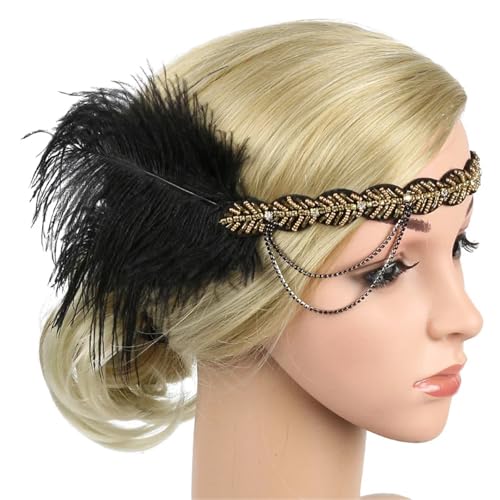 Feder-Kopfschmuck für Damen Haarschmuck, schwarzes Strass-Perlen-Pailletten-Haarband, 1920er-Jahre-Vintage-Kopfschmuck for Damen, Feder-Stirnband(Color16) von JCXIOC