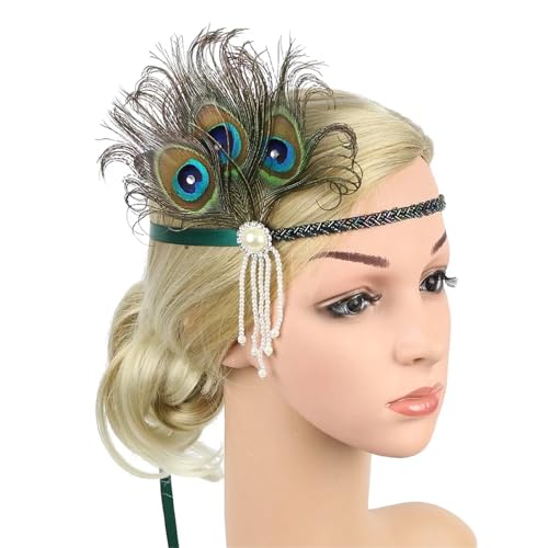 Feder-Kopfschmuck für Damen Haarschmuck Schwarz Strass Perlen Pailletten Haarband 1920er Jahre Vintage Gatsby Party Kopfschmuck Frauen Feder Stirnband(Color10) von JCXIOC
