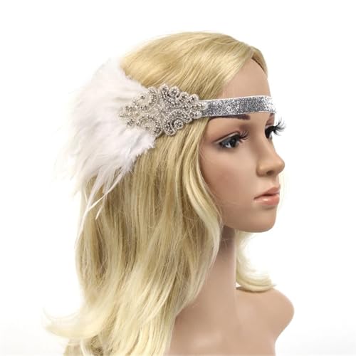 Feder-Kopfschmuck für Damen Haarschmuck Schwarz Strass Perlen Pailletten Haarband 1920er Jahre Vintage Gatsby Party Kopfschmuck Frauen Feder Stirnband(Color21) von JCXIOC