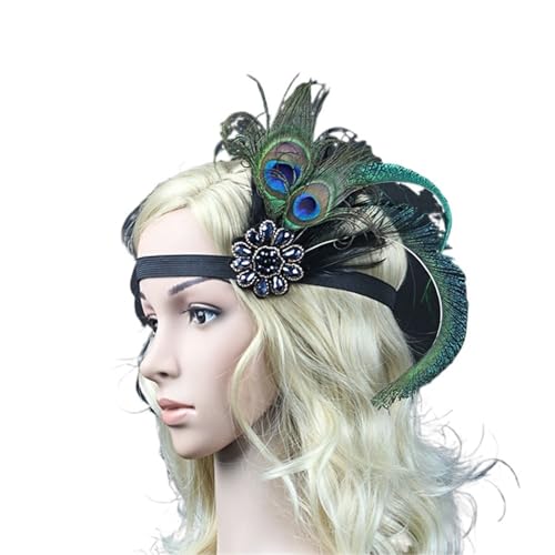 Feder-Kopfschmuck für Damen Haarschmuck Schwarz Strass Perlen Pailletten Haarband 1920er Jahre Vintage Gatsby Party Kopfschmuck Frauen Feder Stirnband(Color3) von JCXIOC