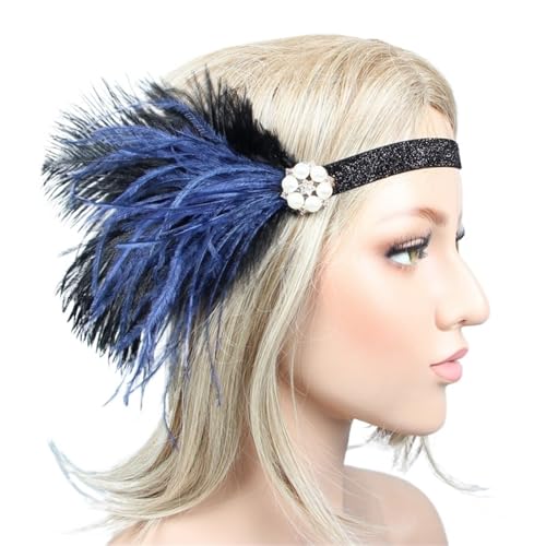 Feder-Kopfschmuck für Damen Haarschmuck for Frauen und Mädchen, schwarzes Stirnband, Strass-Pailletten, Vintage-Party-Kopfschmuck(Color5) von JCXIOC