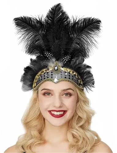 Feder-Kopfschmuck für Damen Kristallkrone Feder Kopfschmuck(Black) von JCXIOC
