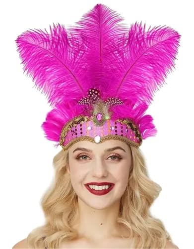 Feder-Kopfschmuck für Damen Kristallkrone Feder Kopfschmuck(Rose Red) von JCXIOC