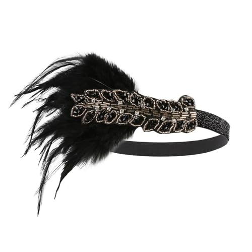 Feder-Kopfschmuck für Damen Schwarzes Feder-Stirnband, Kopfbedeckung, Damen-Kopfbedeckung, Party-Haar-Accessoires(Color1) von JCXIOC