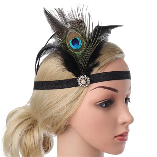 Feder-Kopfschmuck für Damen Schwarzes Feder-Stirnband, Kopfbedeckung, Damen-Kopfbedeckung, Party-Haar-Accessoires(Color5) von JCXIOC