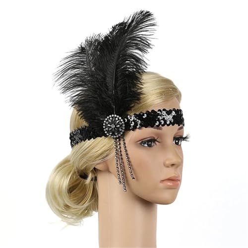 Feder-Kopfschmuck für Damen Schwarzes Feder-Stirnband, Kopfbedeckung, Damen-Kopfbedeckung, Party-Haar-Accessoires(Color7) von JCXIOC