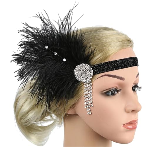 Feder-Kopfschmuck für Damen Schwarzes Feder-Stirnband, Kopfbedeckung, Damen-Kopfbedeckung, Party-Haar-Accessoires(Color8) von JCXIOC