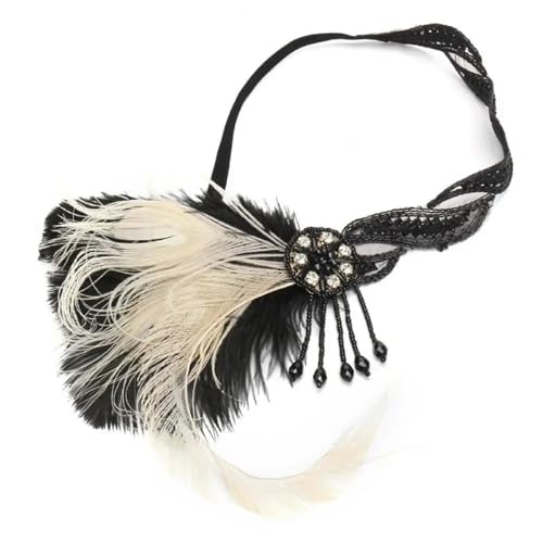Feder-Kopfschmuck für Damen Strass Perlen Haar Band Vintage Party Kopfstück Frauen Feder Stirnband von JCXIOC