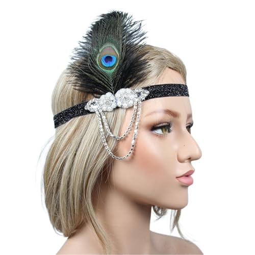 Feder-Kopfschmuck für Damen Vintage Feder Stirnband 1920er Jahre Perlen Pailletten Haarband Strass Party Prom Kopfschmuck Frauen Haar Zubehör(Color8) von JCXIOC