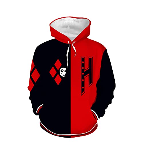 Unisex Anime Hoodies Pullover Kapuze Sweatshirt Pop Tops Beiläufig Kapuzenpullover mit Tasche Cosplay Hoody Geburtstag Geschenk zum Herren Damen Jungs Mädchen Kinder,Harley Quinn,L von JCYY