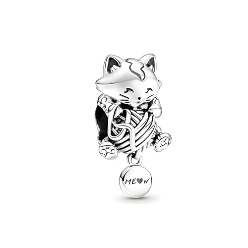 G 193 Charm Katze mit Wollknäuel, 925er Sterlingsilber, Kompatibel mit Pandora Armband von JCaleydo