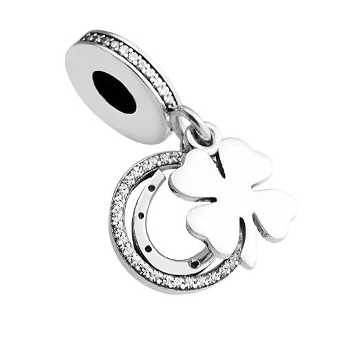 G 21 Charm Glücksklee und Hufeisen, 925er Sterlingsilber, Kompatibel mit Pandora Armband von JCaleydo