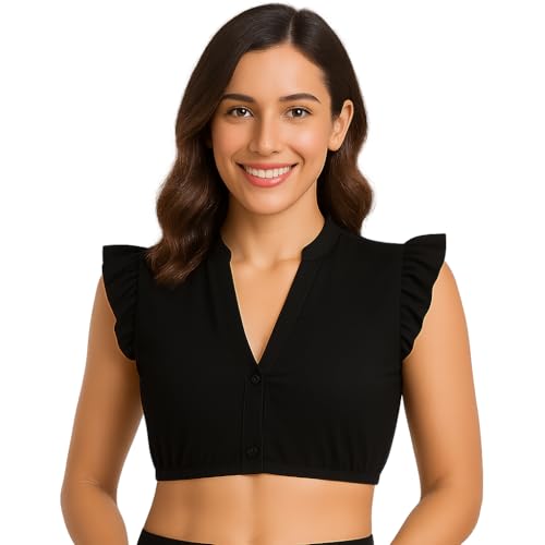 JClorix Dirndlbluse Damen Weiß & Schwarz – V Ausschnitt & Kurzarm‑Flügelärmel, Bayrische Trachtenbluse für Oktoberfest & Volksfest von JClorix