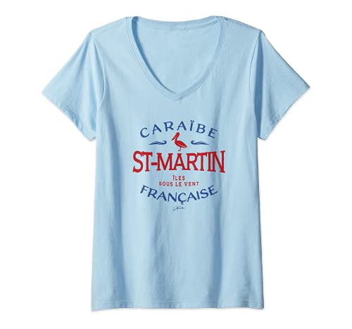 Damen JCombs: Saint Martin, Französische Karibik T-Shirt mit V-Ausschnitt von JCombs