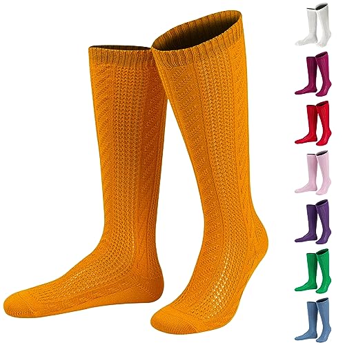 JD Damen Trachtensocken Trachtenstrümpfe Zopf Socken, Göße:36-38, Farbe:Orange von JD