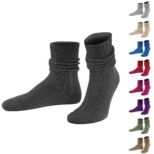 JD Damen Trachtensocken Trachtenstrümpfe Zopf Socken Kurz, 36-38, Anthrazit von JD