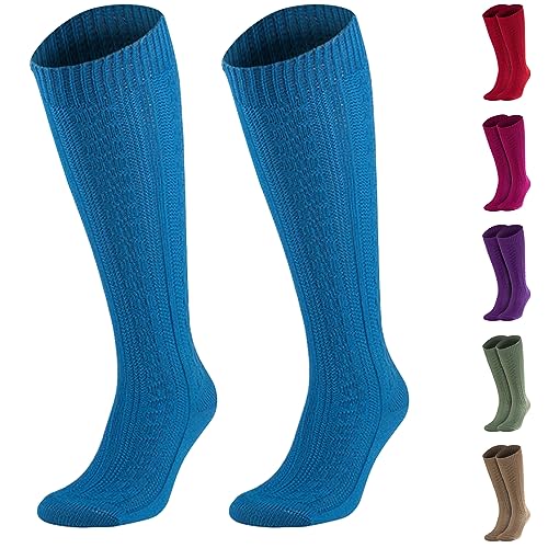 JD Lange Damen Trachtensocken Trachtenstrümpfe Zopf Socken, 36-38, Mittelblau von JD