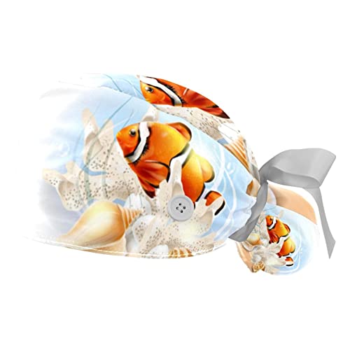 JDEZ Packung mit 2 Arbeitshüten Fisch und Muschel Bouffant Hats Atmungsaktive Arbeitsmützen für Männer und Frauen von JDEZ