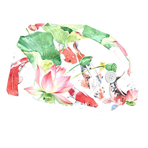 JDEZ Packung mit 2 Arbeitshüten Karpfen Fisch Aquarell Blumen Bouffant Hats Atmungsaktive Arbeitsmützen für Männer und Frauen von JDEZ