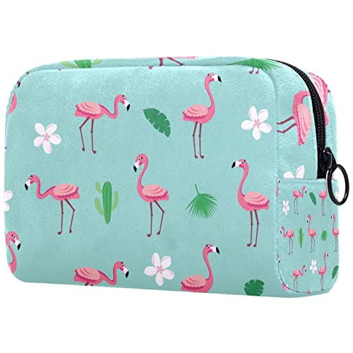 Niedliches Flamingo-Vogel-Kaktus-Blumen-Muster Make-Up-Tasche Tragbare Kosmetiktaschen Für Frauen Mädchen von JDEZ