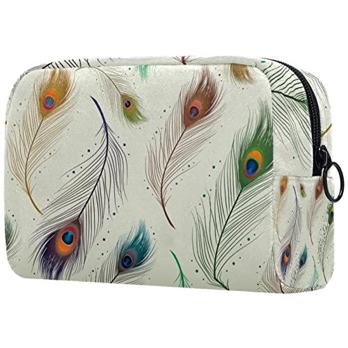 Pfauenfeder-Muster Toiletry Travel Organizer Kosmetiktasche für Frauen von JDEZ