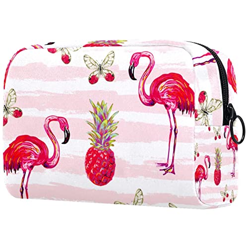 Rosa Flamingo Kirsche Ananas Muster Reisekosmetiktasche Kosmetikkoffer für die Frau von JDEZ