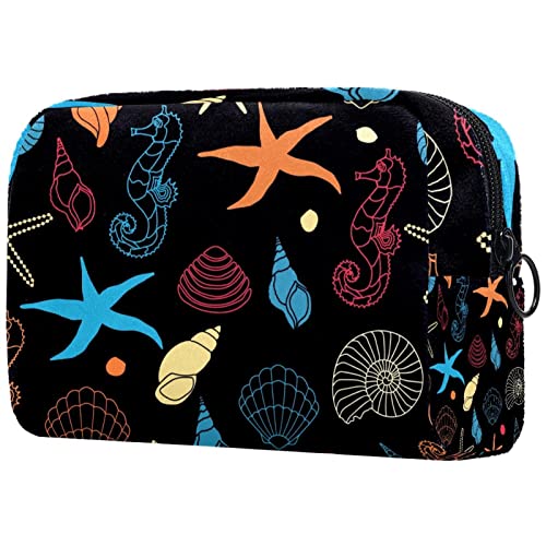 Seepferdchen und Seesterne Muster Reisetaschen für Toilettenartikel Kosmetiktasche für Frauen Mädchen von JDEZ