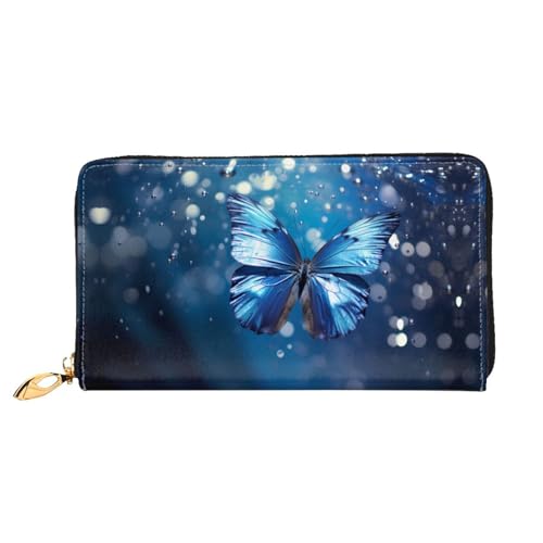 Blau Schmetterling im Wasser Muster Damen Geldbörse Lange Clutch Geldbörse Kreditkartenetui Geldbörse Reise Münzbörse Schwarz Einheitsgröße, Schwarz , Einheitsgröße von JDFHGNU