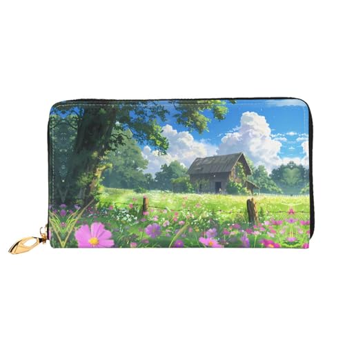 Chalet im Grasland Muster Damen Geldbörse Lange Clutch Geldbörse Kreditkartenetui Geldbörse Reise Münzbörse Schwarz One Size, Schwarz , Einheitsgröße von JDFHGNU