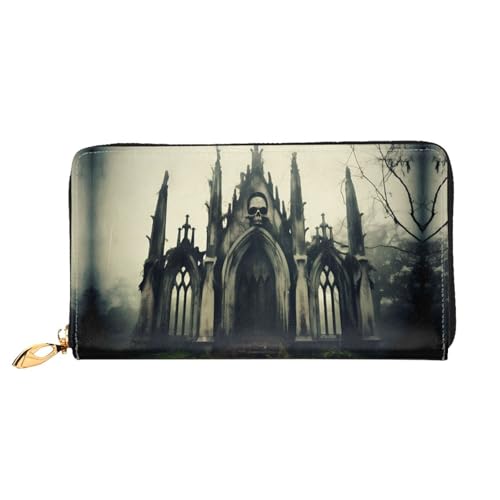 JDFHGNU Ancient Skelett Schloss Muster Damen Geldbörse Lange Clutch Geldbörse Kreditkartenetui Geldbörse Reise Münzbörse Schwarz Einheitsgröße, Schwarz , Einheitsgröße von JDFHGNU