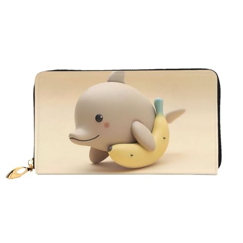 JDFHGNU Banane und Delfin Muster Damen Geldbörse Lange Clutch Geldbörse Kreditkartenetui Geldbörse Reise Münzbörse Schwarz One Size, Schwarz , Einheitsgröße von JDFHGNU