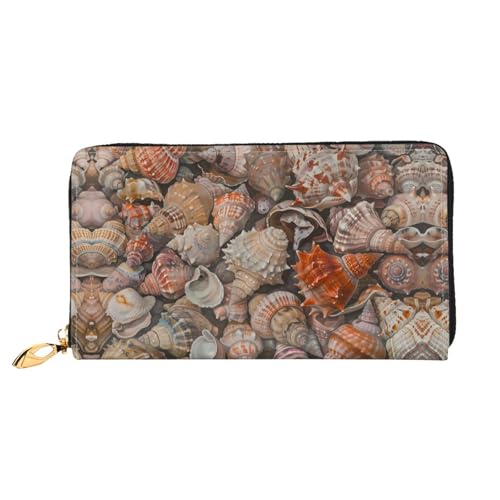 JDFHGNU Beach Conch Shell Muster Damen Geldbörse Lange Clutch Geldbörse Kreditkartenetui Geldbörse Reise Münzbörse Schwarz Einheitsgröße, Schwarz , Einheitsgröße von JDFHGNU