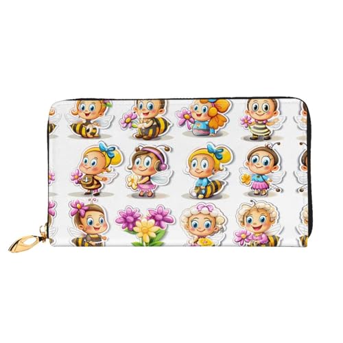 JDFHGNU Bee Cartoon Muster Damen Geldbörse Lange Clutch Geldbörse Kreditkartenetui Geldbörse Reise Münzbörse Schwarz One Size, Schwarz , Einheitsgröße von JDFHGNU