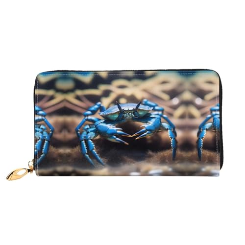 JDFHGNU Big Sea Blue Crab Pattern Damen Geldbörse Lange Clutch Geldbörse Kreditkartenetui Geldbörse Reise Münzbörse Schwarz Einheitsgröße, Schwarz , Einheitsgröße von JDFHGNU