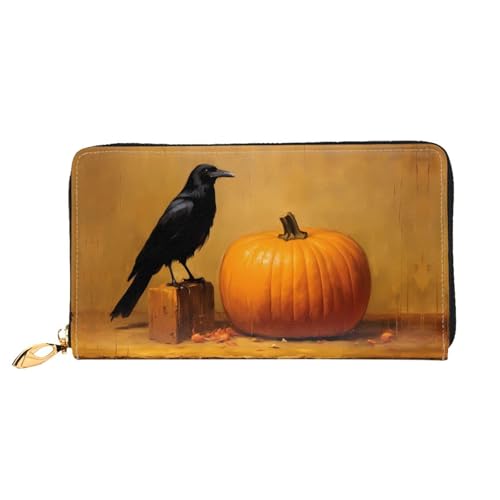 JDFHGNU Blackbird Kürbis Muster Damen Geldbörse Lange Clutch Geldbörse Kreditkartenetui Geldbörse Reise Münzbörse Schwarz Einheitsgröße, Schwarz , Einheitsgröße von JDFHGNU