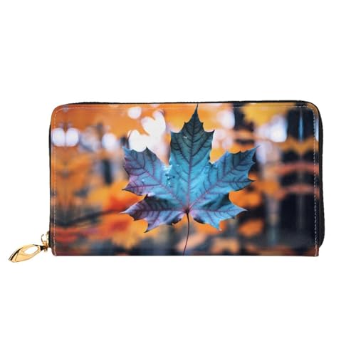 JDFHGNU Blau Ahornblätter Muster Damen Geldbörse Lange Clutch Geldbörse Kreditkartenetui Geldbörse Reise Münzbörse Schwarz Einheitsgröße, Schwarz , Einheitsgröße von JDFHGNU