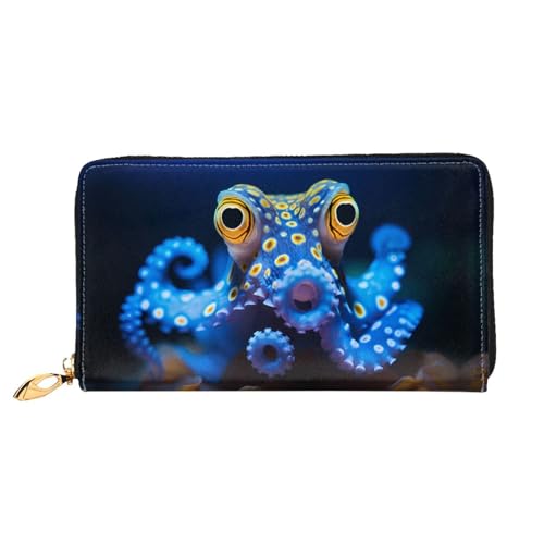 JDFHGNU Blau Ringel-Krake Muster Damen Geldbörse Lange Clutch Geldbörse Kreditkartenetui Geldbörse Reise Münzbörse Schwarz Einheitsgröße, Schwarz , Einheitsgröße von JDFHGNU